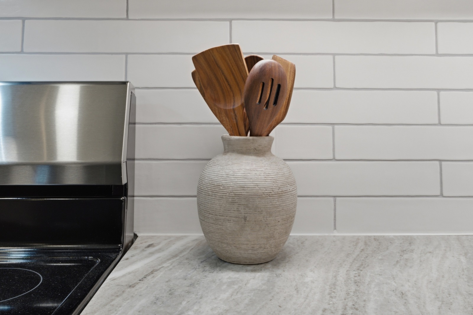 Close-up of quality countertop and finish detail in a custom kitchen